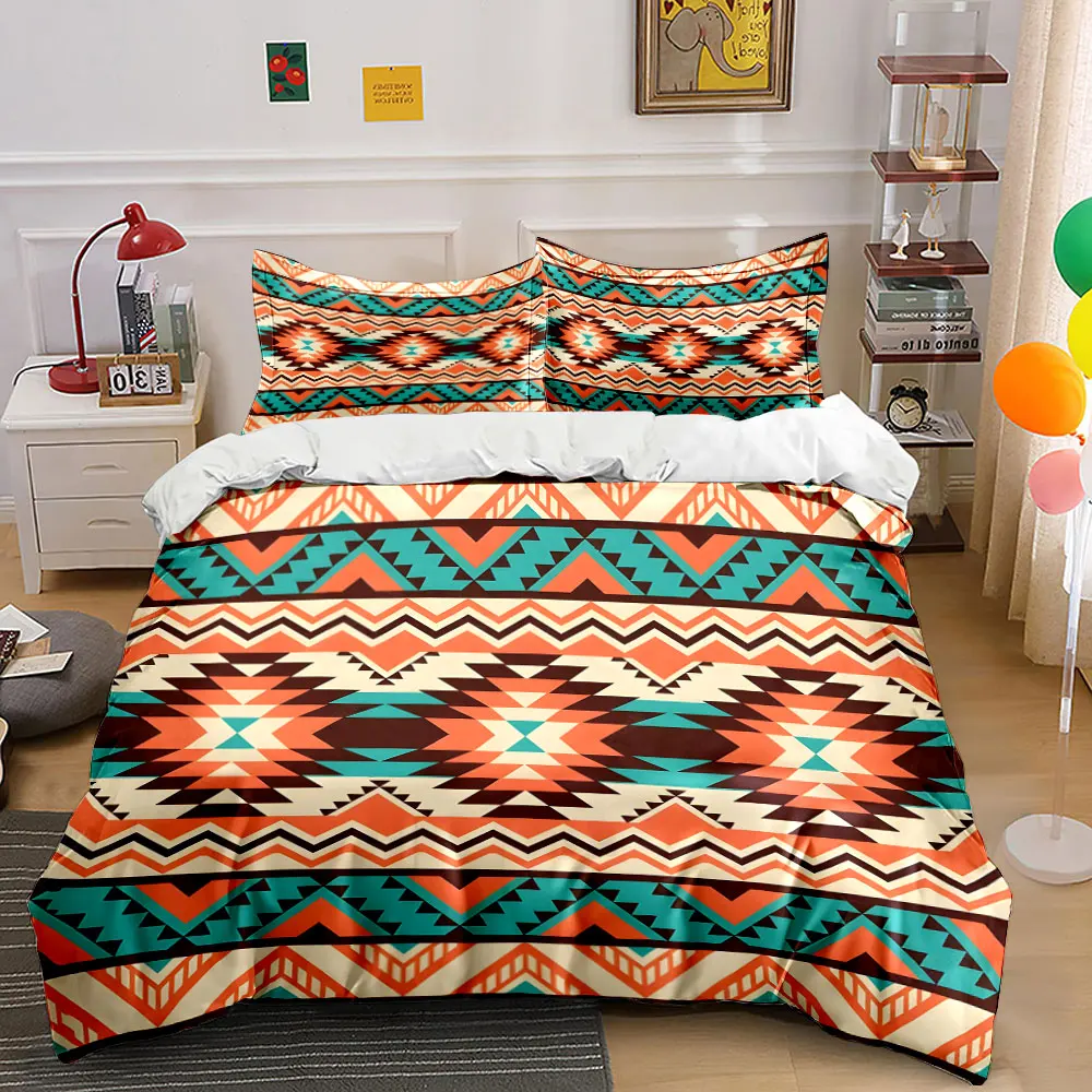 Navajo Democratic Geometric Pattern Duvet Cover Set Digital Print Colorful Polyester Bedding with Zipper Closur for kids gifts