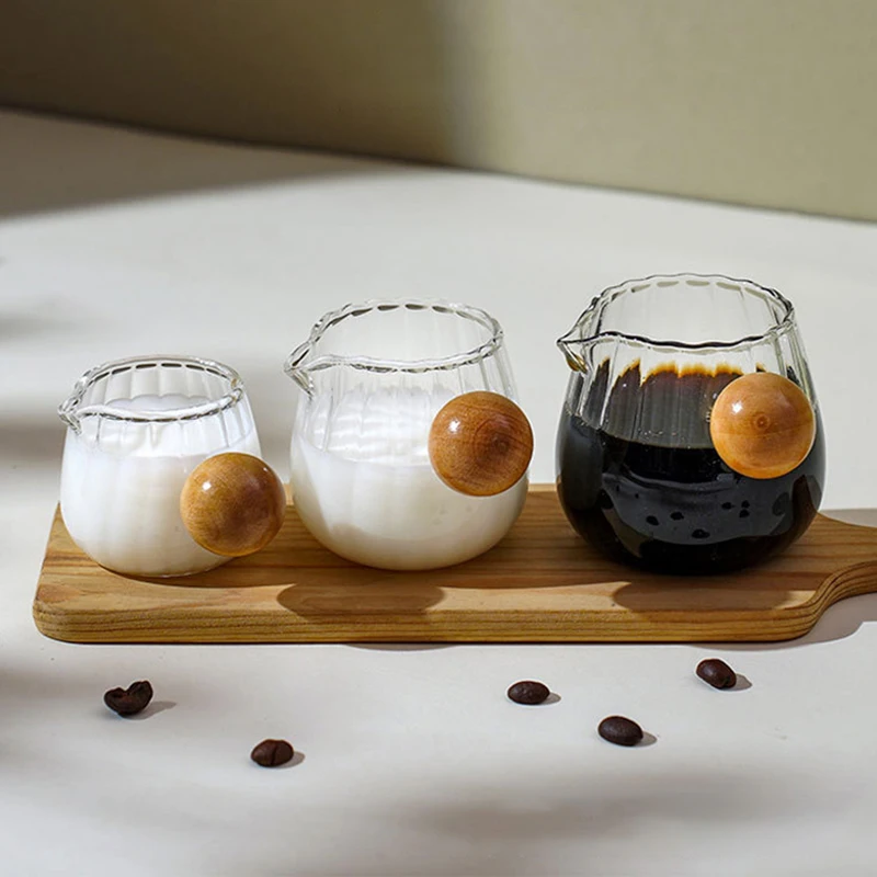 1 Pc 50/100/150ml Wood Handle Glass Espresso Measuring Cup DIY Milk Jug Coffee Supplies Transparent Kitchen Milk Cup