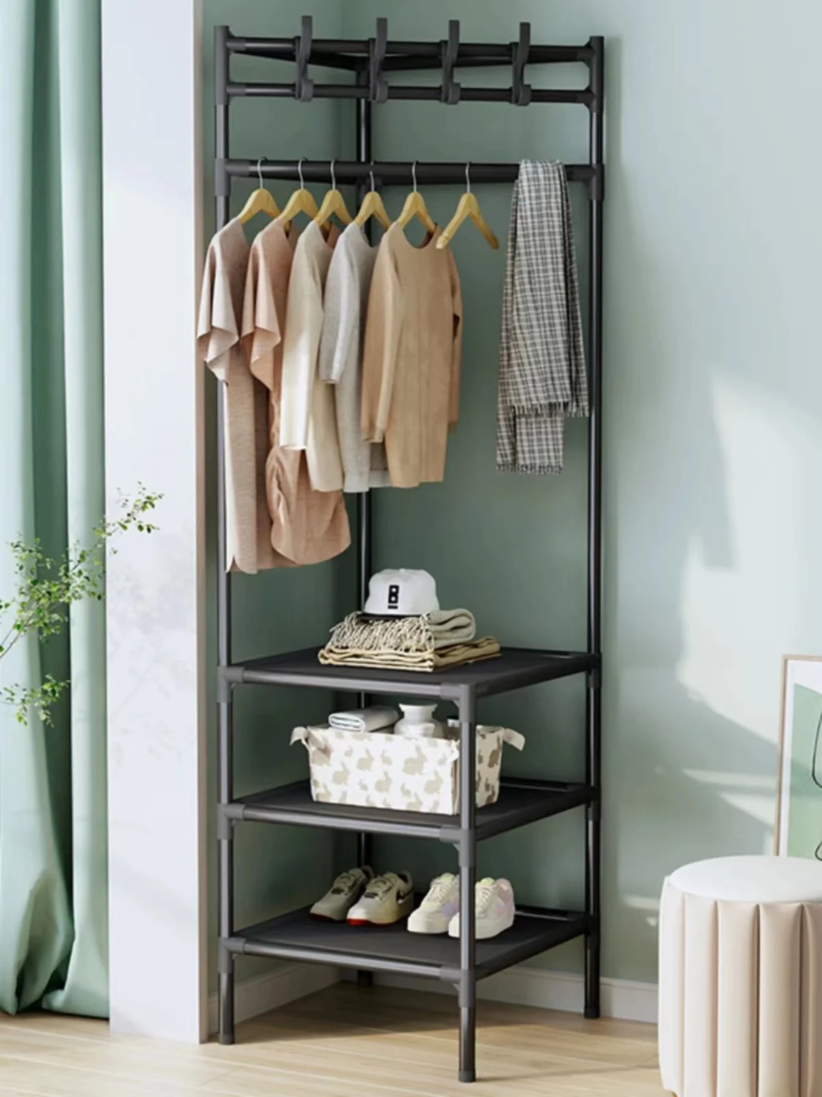 Floor Corner Rack Clothes Rack,Shoes Storage Shelves for living Room Jackets Coat hanging,Shoes Organization