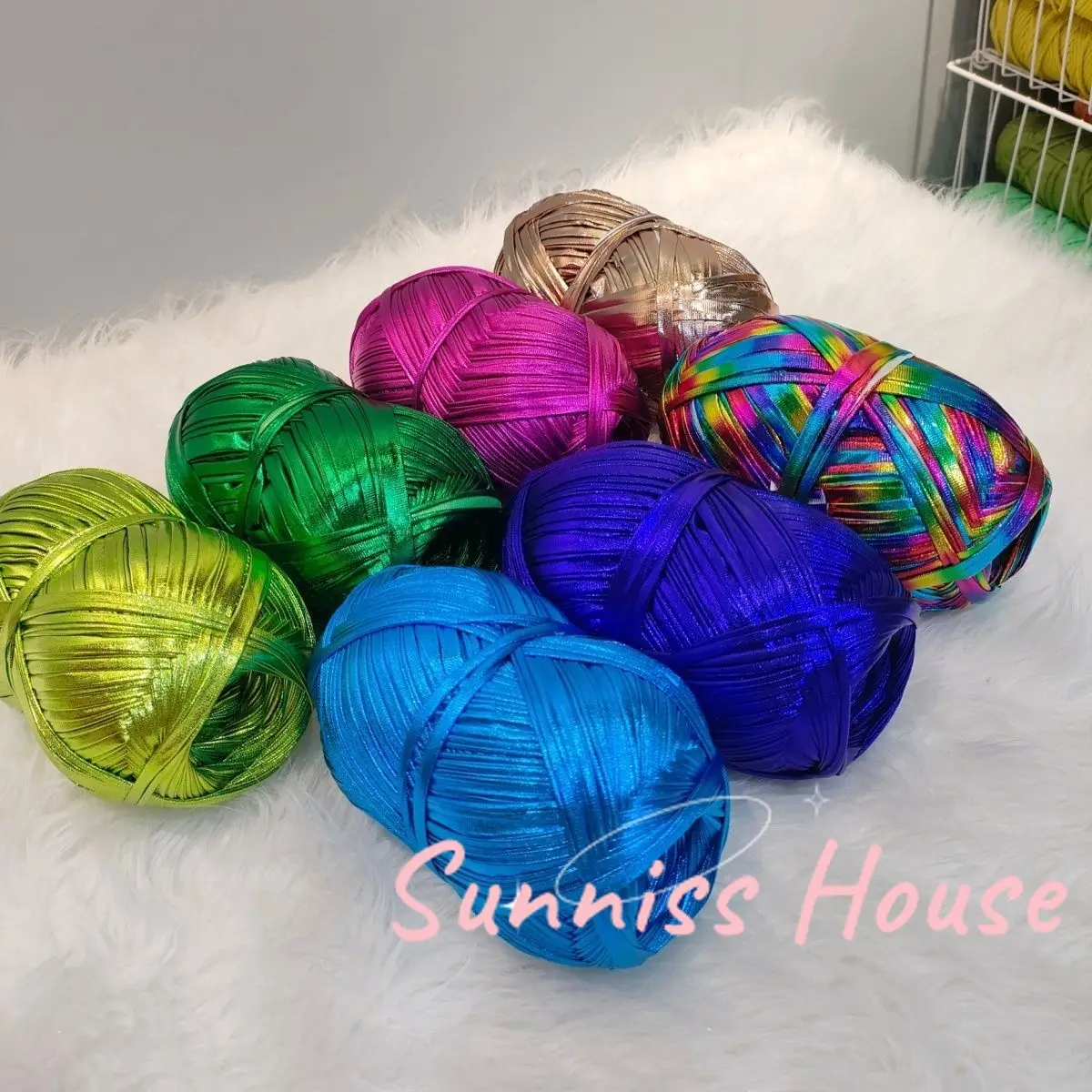 200g Advanced Metal Texture Strip Yarn Thread，handmade DIY Woven Bag Material Luminous Bright Leather Material Coarse Wool Line