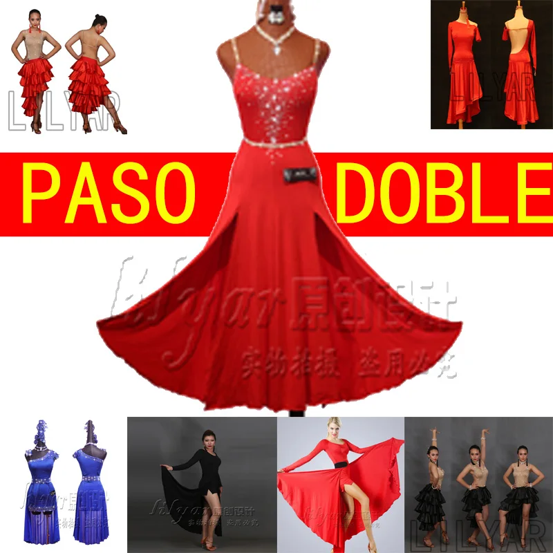 New Latin Dance Dress Competition Costumes Skirt Performing  Adult Customize Children Red Matador Skirt Split Skirtes