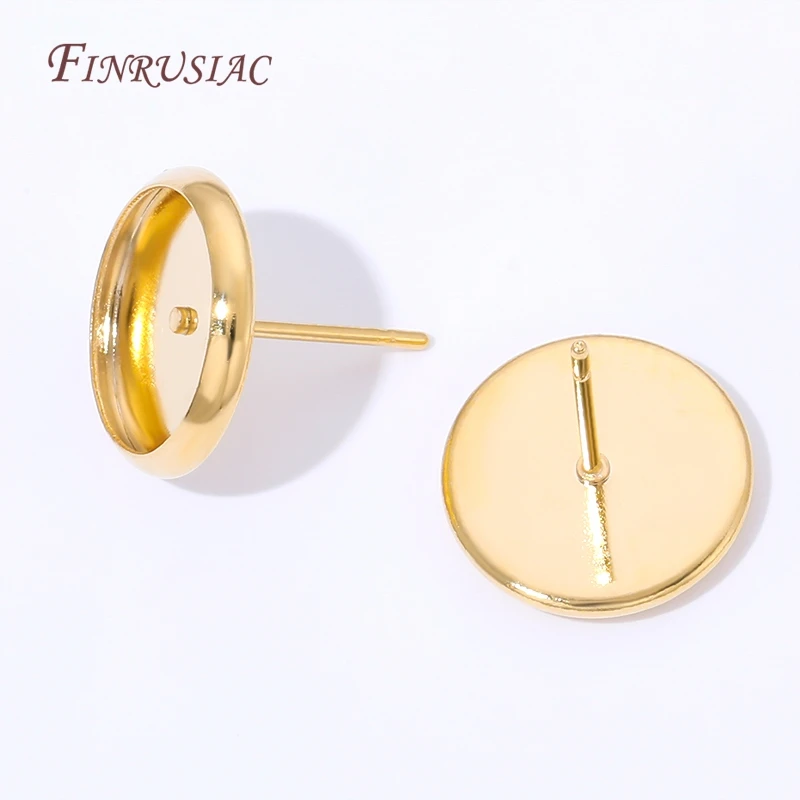 8mm 10mm 12mm 18K Gold Plated Stud Earring DIY Findings Brass Setting Blank Earring Base,DIY Earrings Making Accessories