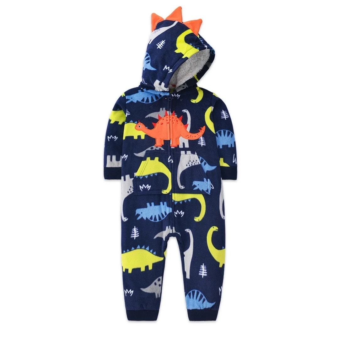 New Born Baby romper 2024 Spring Fall Warm Hooded Floral Cartoon Stripe Fleece Newborn Infant Baby Pajamas Sleepwear Playsuit