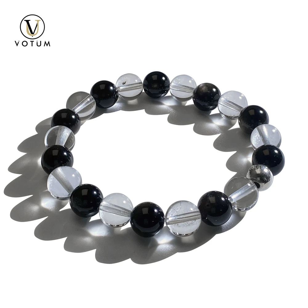 

Votum натуральный 8 мм серебристый обсидиан прозрачный кварц 925 серебряные бусины браслет для женщин положительная энергия целебные камни ювелирные изделия подарок