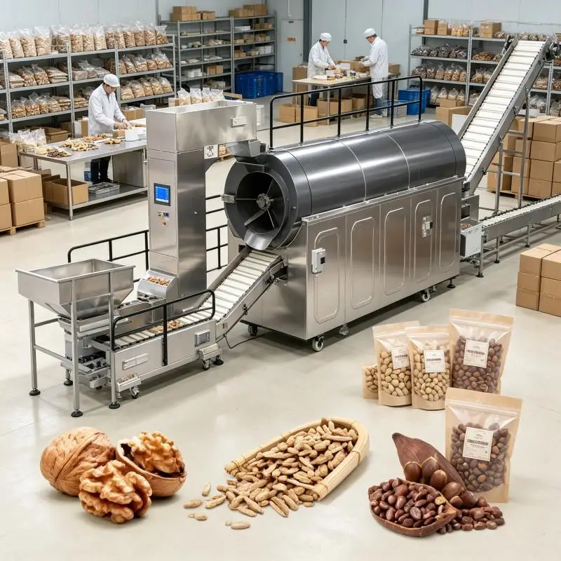 Full Automatic Continuous Belt Gas Almonds Peanuts Nut Cacao Beans Cashew Kernel Roast Roaster Line Machine