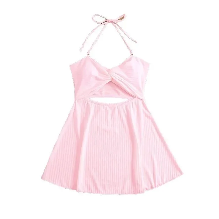 2025年春 セクシーなホローアウト ウエストシェイプビキニ水着 レディース ワンピース 無地 ビーチウェア セパレート水着セット