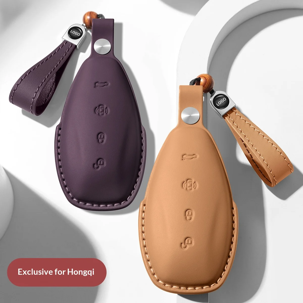 Genuine Leather Full Wrap Car Key Cover For New Hongqi H5 HS5 HS3 H6 EH7 HS7 E HS9 HQ9 Auto Remote Key Shell With Key Ring