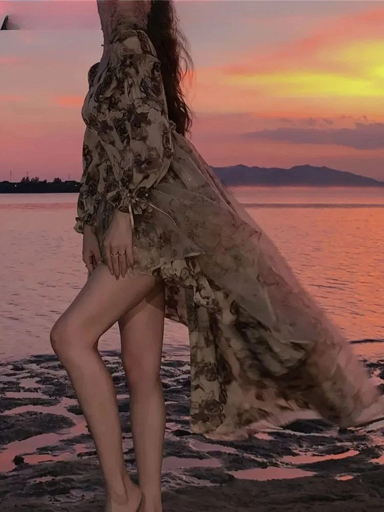 Robes de fée florales d'automne pour femmes, robes de princesse coréennes Slim de luxe de styliste, Chic, élégantes, décontractées, robes de soirée, 2025