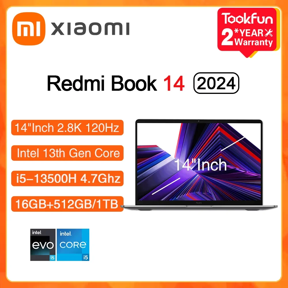 Xiaomi-Redmi Book 14ラップトップ,ウルトラブック,16GB RAM, 512GB ROM, 14インチ,2.8k,120hz,Intel i5, 13500h,Windows 11