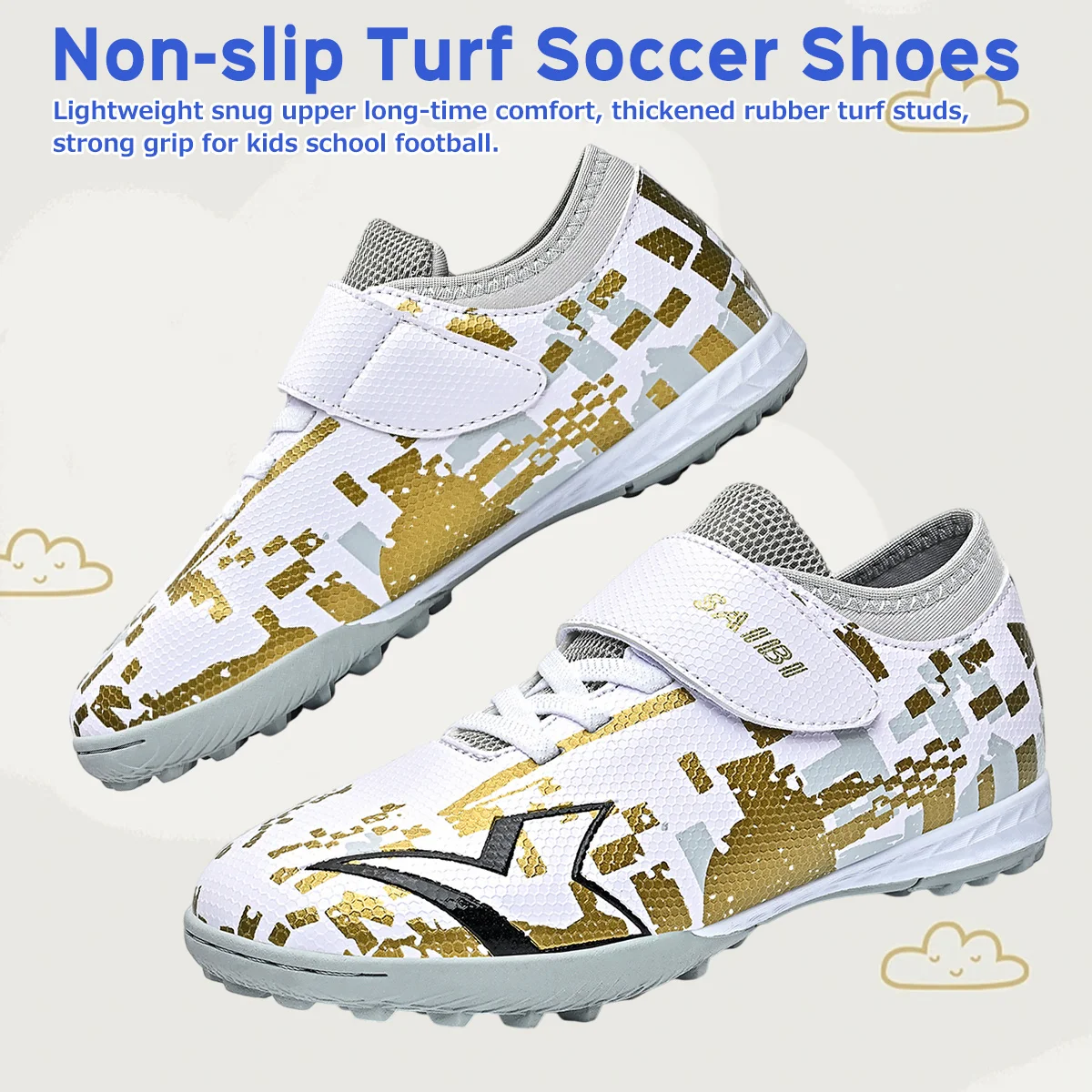

Kids Low Cut TF Turf Soccer Shoes Boys Non Slip Breathable Sneakers for PE Class Match Outdoor Sports
