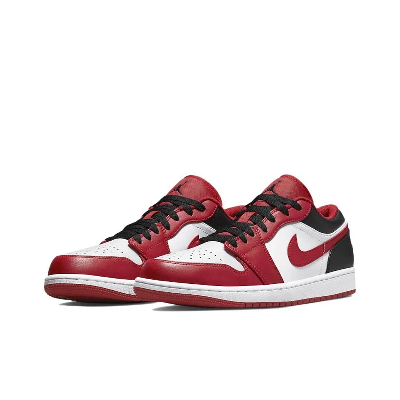 Tênis de basquete retrô antiderrapante Air Jordan 1 para homens, tênis baixos originais, Low Top, vermelho, branco e preto, 553558-610