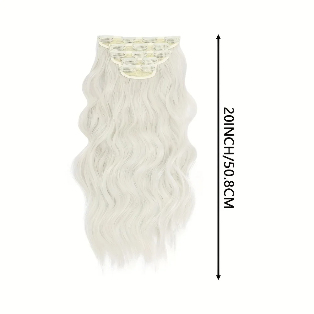 여성용 클립 인 헤어 익스텐션 - 20인치 4개 긴 웨이브 컬리 어번 구리 레드 풀 헤드 합성 헤어