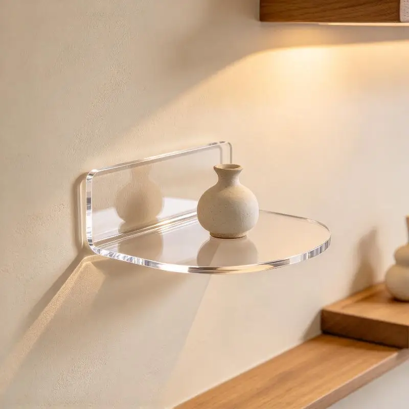 3 étagères murales transparentes en acrylique, sans perçage, à coller soi-même, étagères flottantes pour la décoration du salon, présentoir pour petites plantes