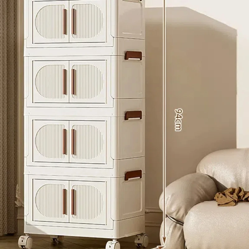 

Household Folding Stackable Storage Boxes with Doors and Wheels Large Capacity Plastic Wardrobe Bins Collapsible Cabinet Box