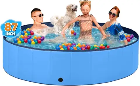 Foldable Hard Plastic Dog Pool for Large Pets and Kids, Portable Outdoor Bathing Tub with Drain Valve