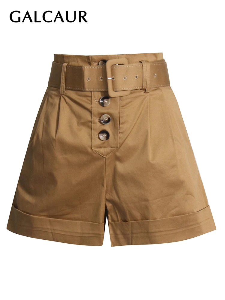 

GALCAUR Solid Patchwork Belt Shorts For Women High Waist Spliced Button Casual Minimalist Fashion Short Pants Female 2024 New