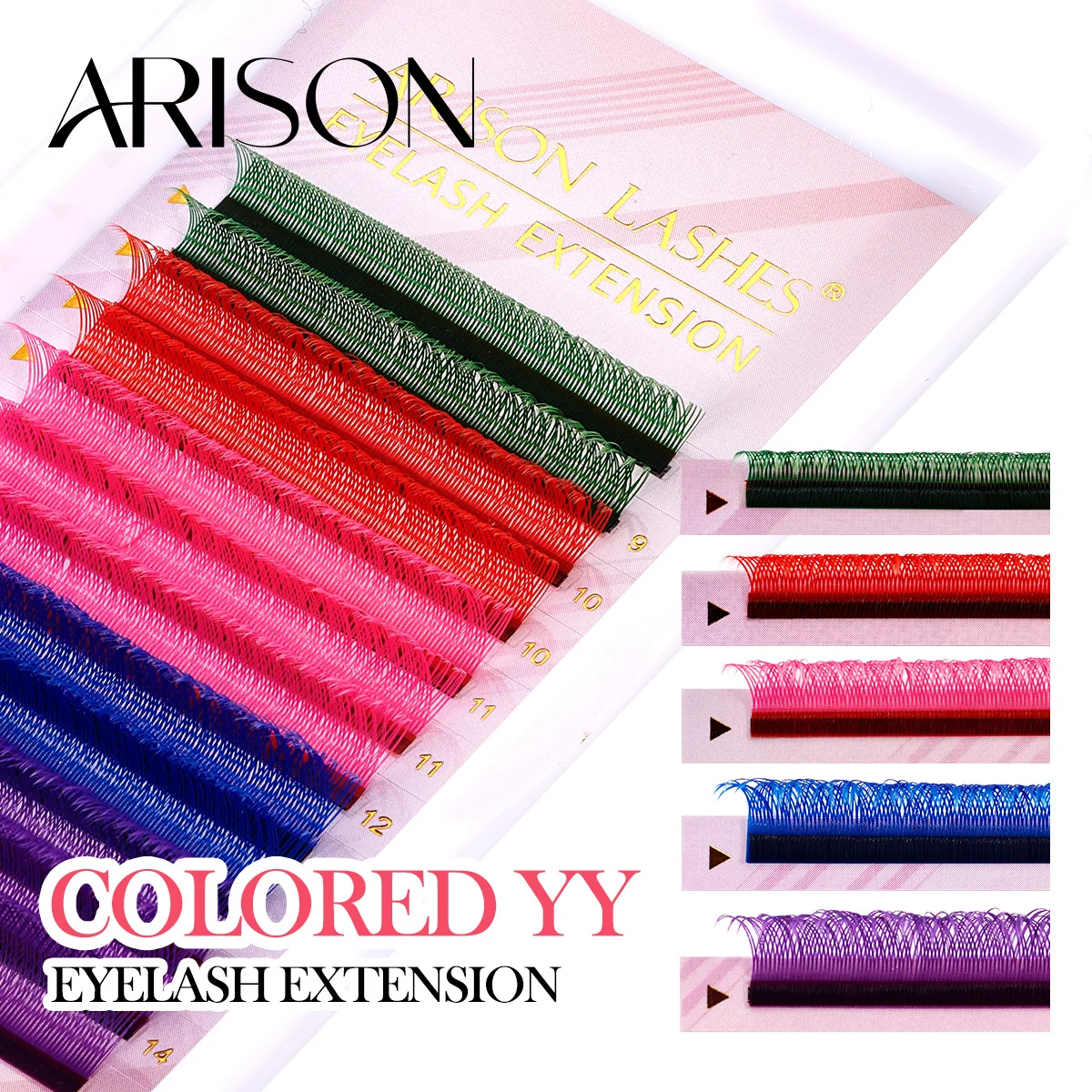 ARISON Colorful Y-Shape Eyelashes Extension Green Pink Blue Purple Mixed YY Lashes Brazilian Cilios y Premade Volume Fans Lash