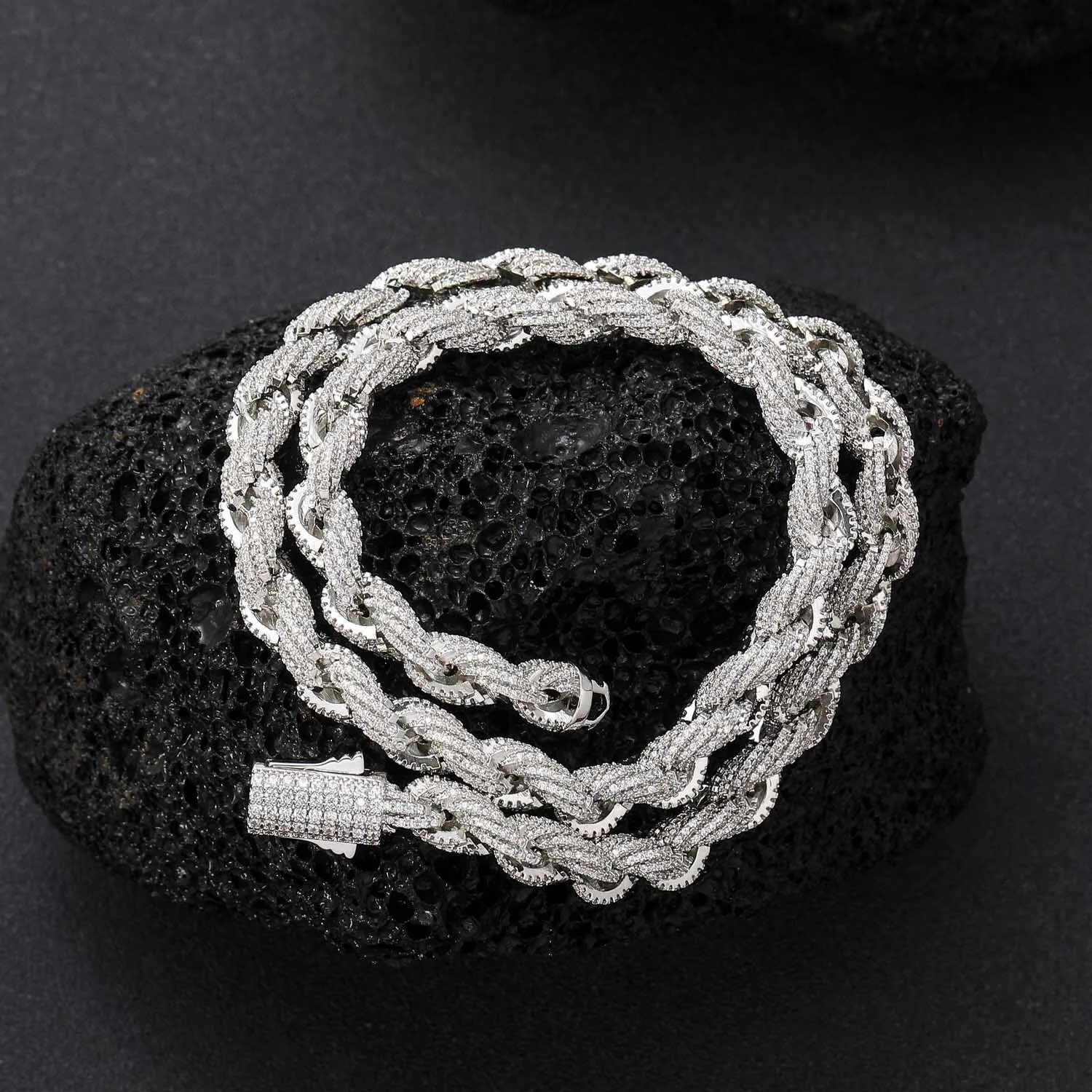 

Hip hop Necklace men's full moissanite 8mm fried dough twist chain twisted chain hip hop men's necklace MEISA jewelry