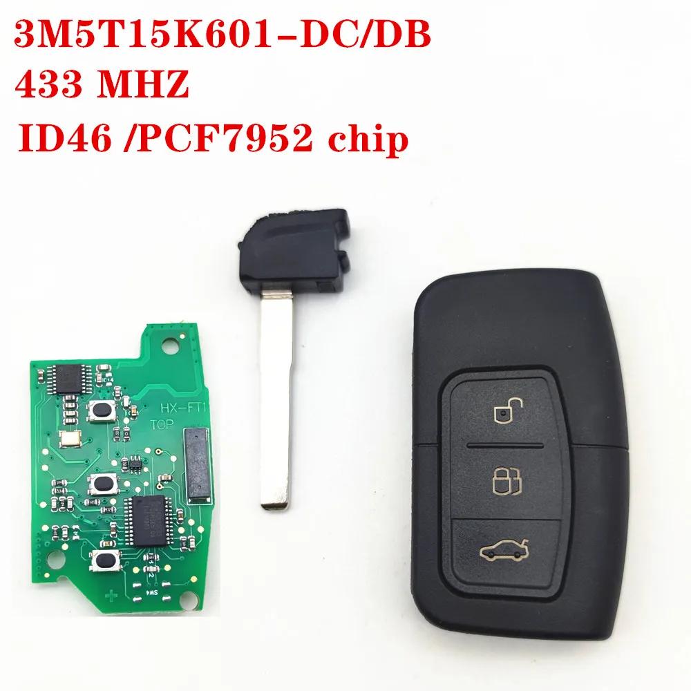 Keyless Go Smart Car Remote Key 433mhz id46 chip for Ford C-Max Focus MK2 Kuga Mondeo Galaxy HU101 Blade Fob 3M5T15K601-DC/DB