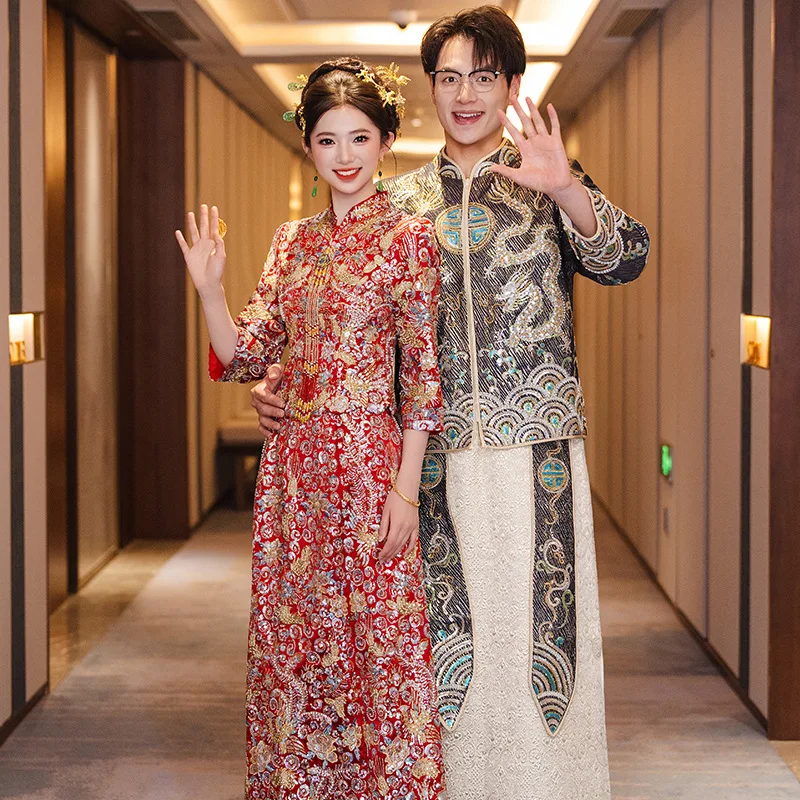 

Luxury New 2025 Xiuhe Clothing Dragon and Phoenix Couple's New Style Coming Toast Chinese Wedding Dress Qipao