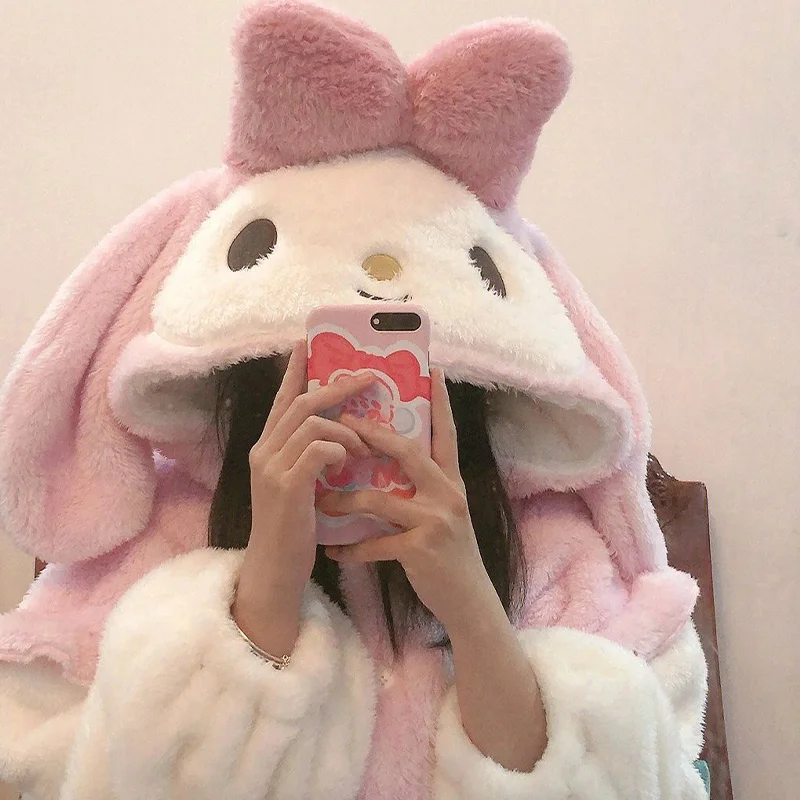 Sanrio My Melody Plush Pajamas Y2k Autumn Winter Coral Velvet Warm Sleepwear Women Kawaii Anime Thickened Flannel Home Clothes