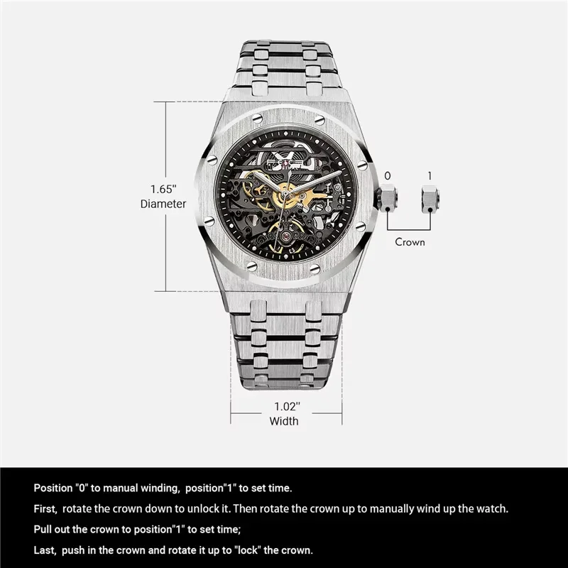 FEICE 42mm Luxury Mechanical Sapphire Watch Men Skeleton Automatic Luminous Watches Waterproof Stainless Steel Sports Watch view 6