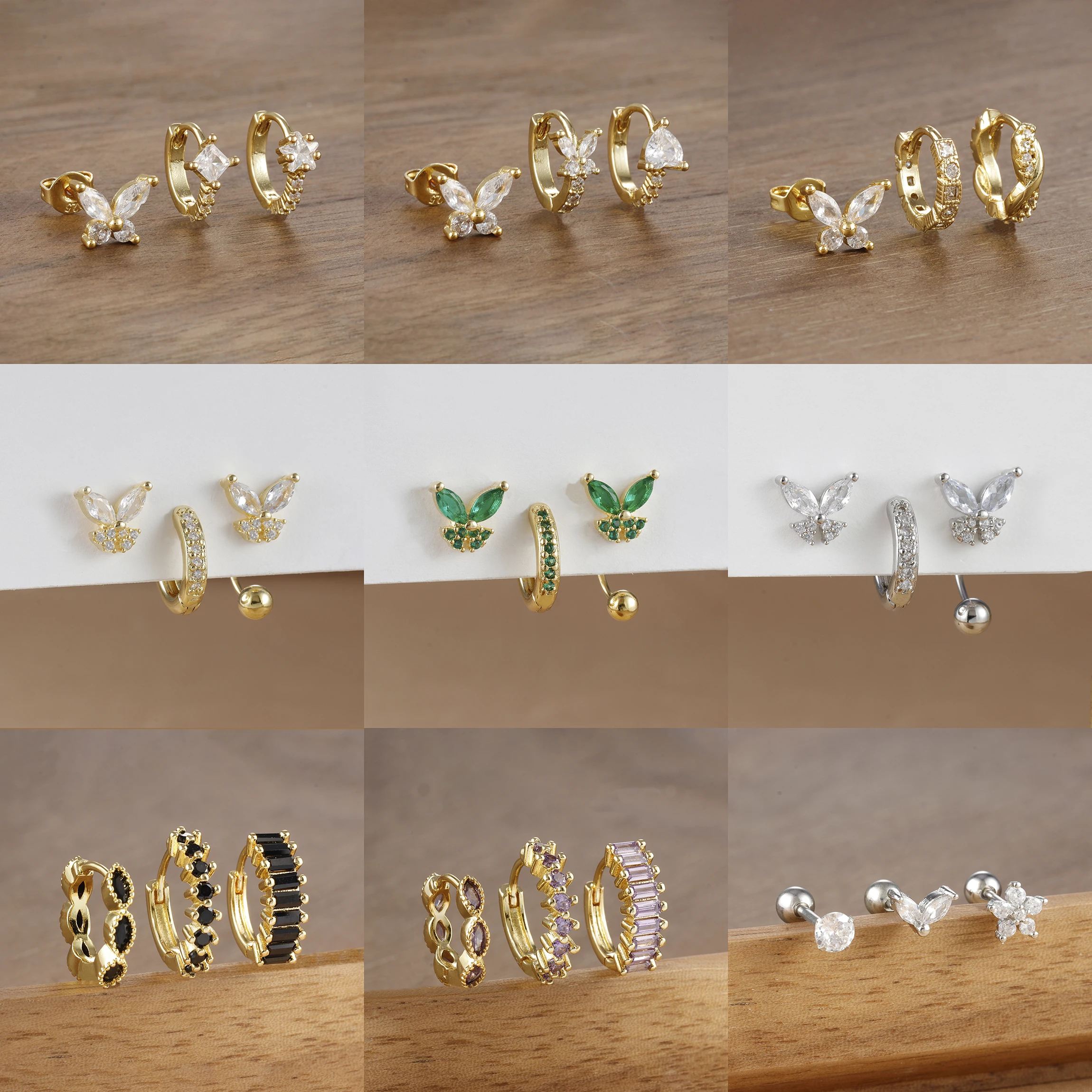 Exquisite Crystal Zirconia Butterfly Hoop Earrings Set for Women 18K Gold Plated Stainless Steel Earring Wedding Jewelry Gifts