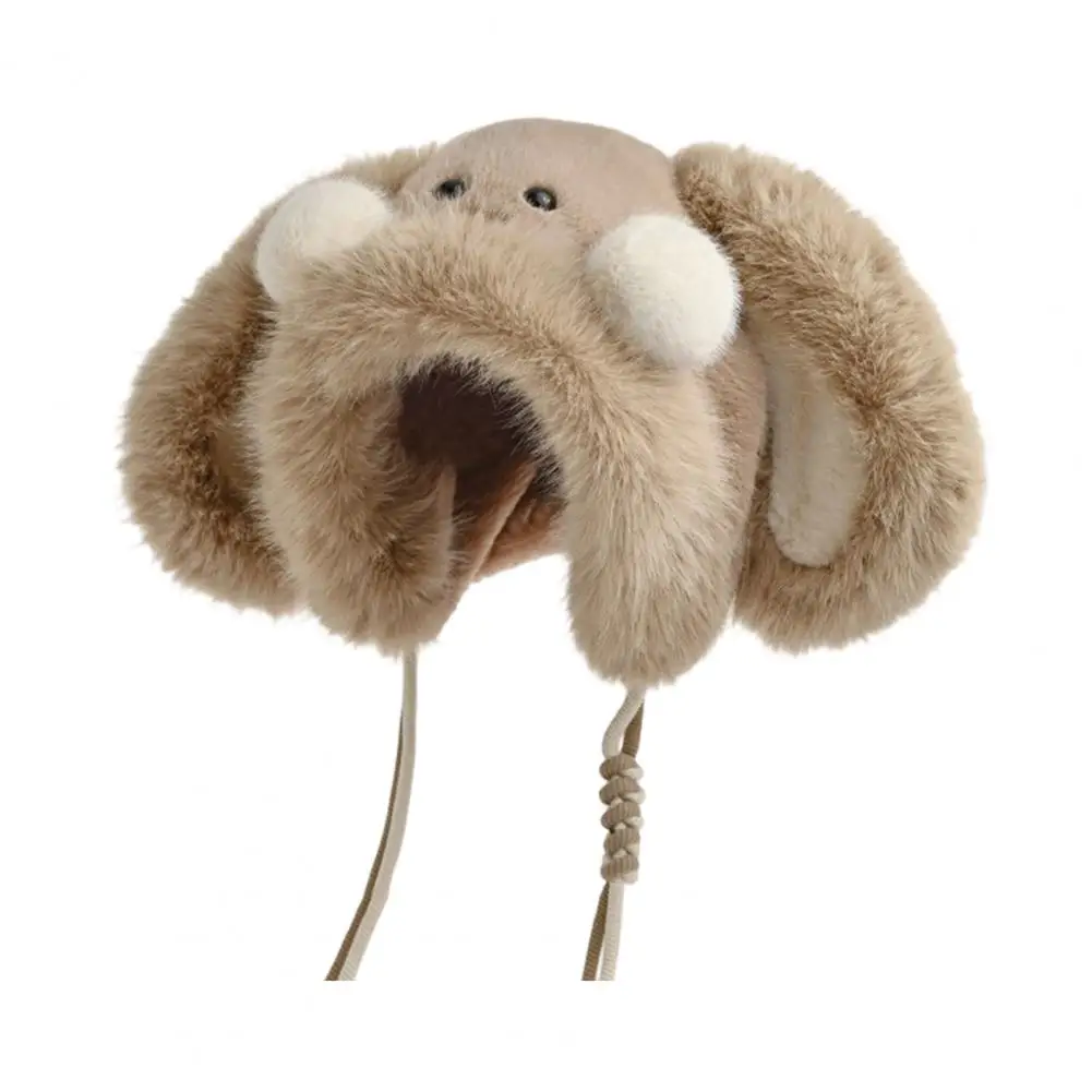 Winter Hat Winter Headwear Winter Thickened Plush Rabbit Ear Hat Elastic Lace-up Windproof Lei Feng Cap Warm Weather for Outdoor