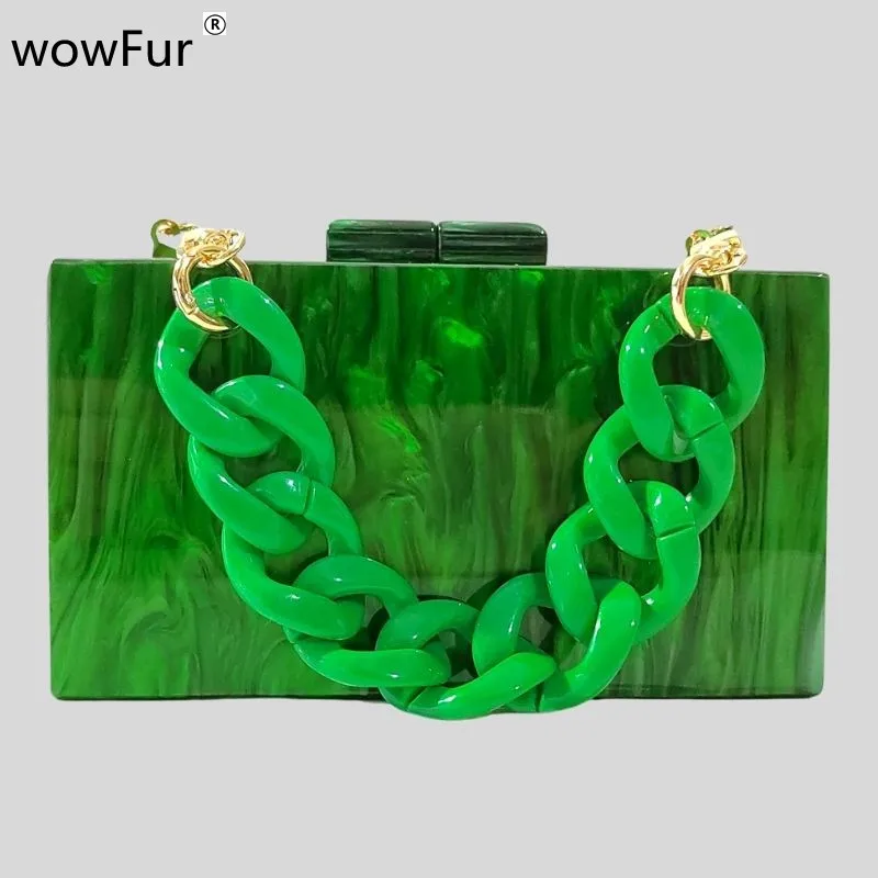 Pearl Green Sing Acrylic Shell Female Flap Mirror Resin Bag Handle Messenger Travel Party Box Clutches Evening Handbag Wallets