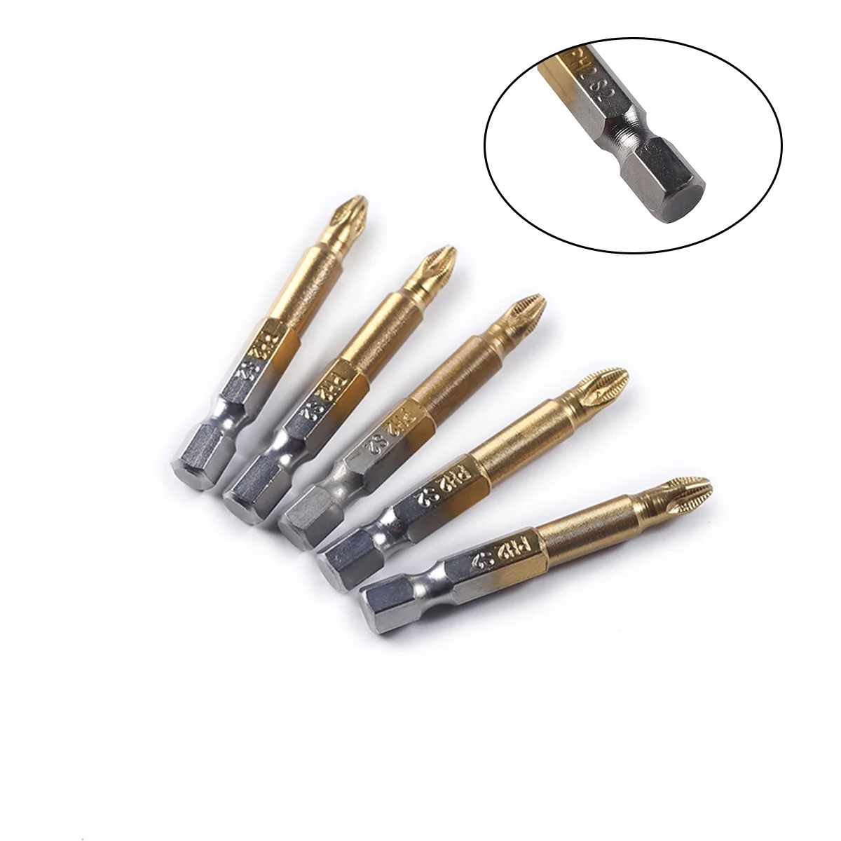 Embouts de tournevis Ph2 antidérapants revêtus de titane, 50Mm, outil en acier allié pour les travaux de réparation, 5 pièces