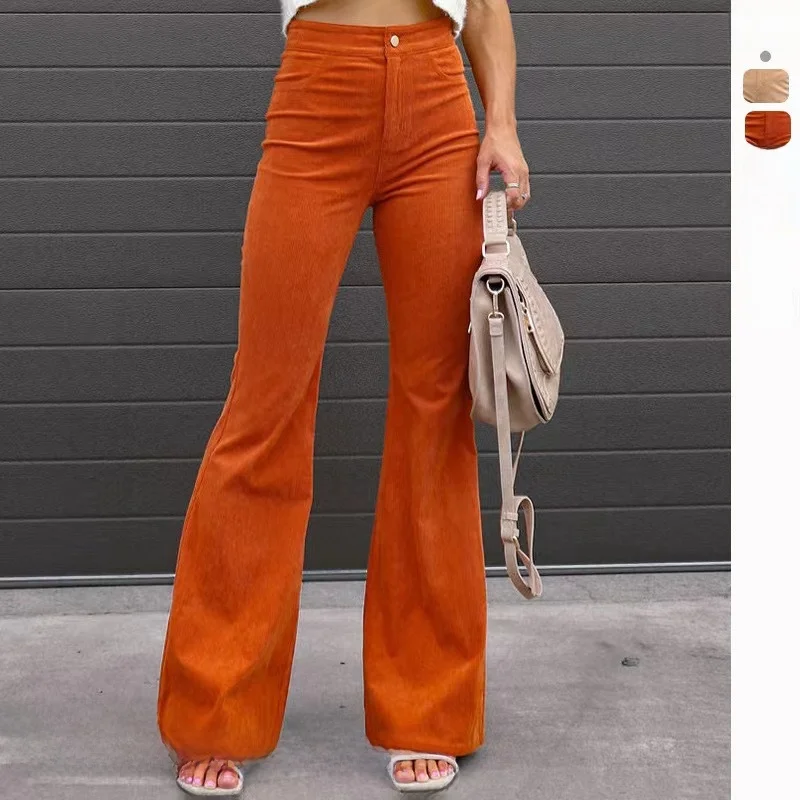 Pantalones micro acampanados ajustados de cintura alta, pantalones casuales de Color puro para mujer, mallas largas, Faion, versátil, otro material