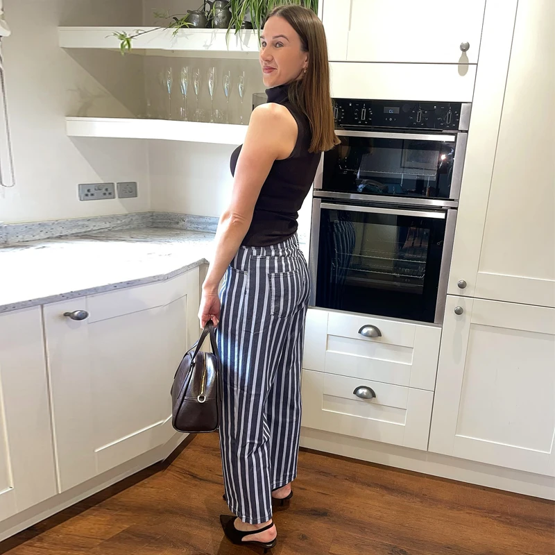 MUJER Striped Baggy Jeans Woman Summer Wide Denim Pants for Women Fashion Mid Waist Woman Trousers Streetwear Mom Women's Jeans