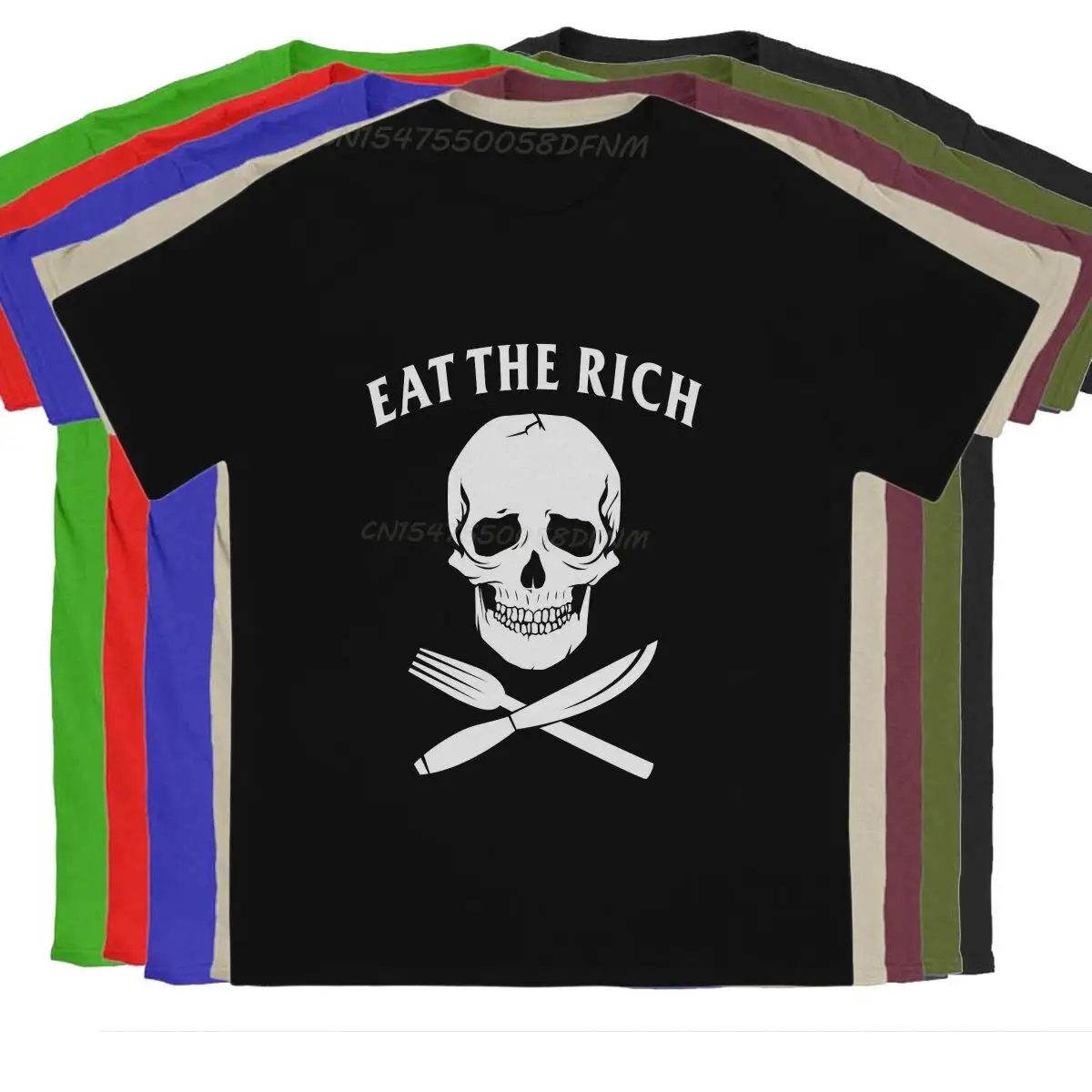 Eat The Rich Men's T-shirts Knife and Fork Vintage Tee Shirt Camisas T-Shirts Pure Cotton Printed Men Clothings Graphic Tees