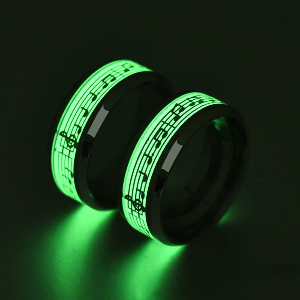 Glow-in-the-Dark Piano Music Note Stainless Steel Rings - Perfect for Casual Attire & Parties