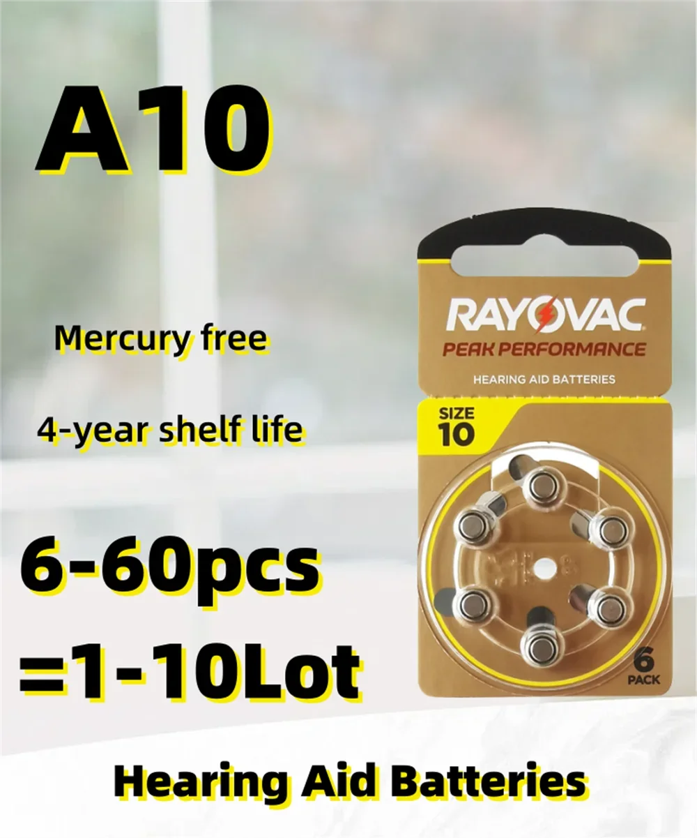 6-60Pcs Hearing Aid Batteries A10 ZA10 10A P10 PR70 Rayovac Peak High Performance Zinc Air Battery For Mini Digital Hearing Aid