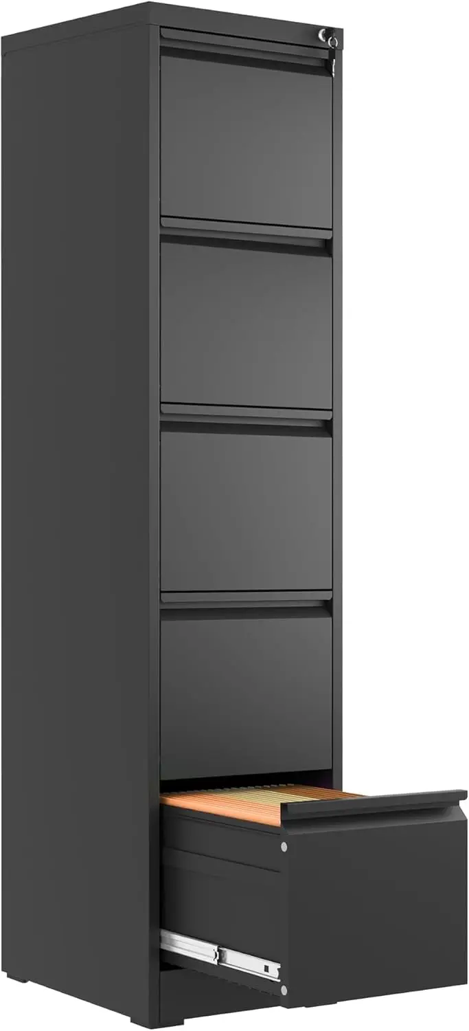 

5 Drawer Lockable Metal Vertical File Cabinet, Heavy Duty Home Office Storage for Letter/Legal/A4/F4, Assembly Require (Black)
