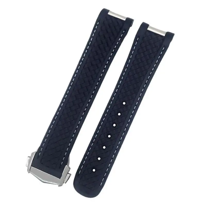 PCAVO 20mm 21mm Fluorous Rubber Watchband for Omega Seamaster Watch AT150 AQUA TERRA 150 FKM Soft Strap Folding Buckle