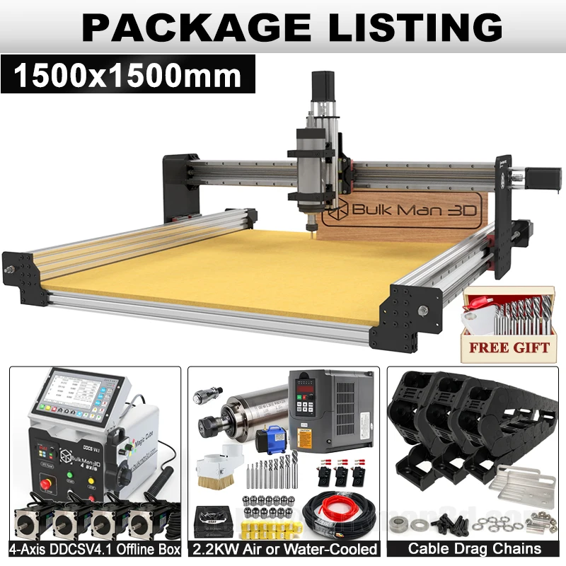 BulkMan3D QueenBee PRO CNC Kit completo de grabador de 4 ejes con control fuera de línea DDCSV4.1 para motores de Metal, madera, acrílico, MDF, 2,2 kW, 3N.m