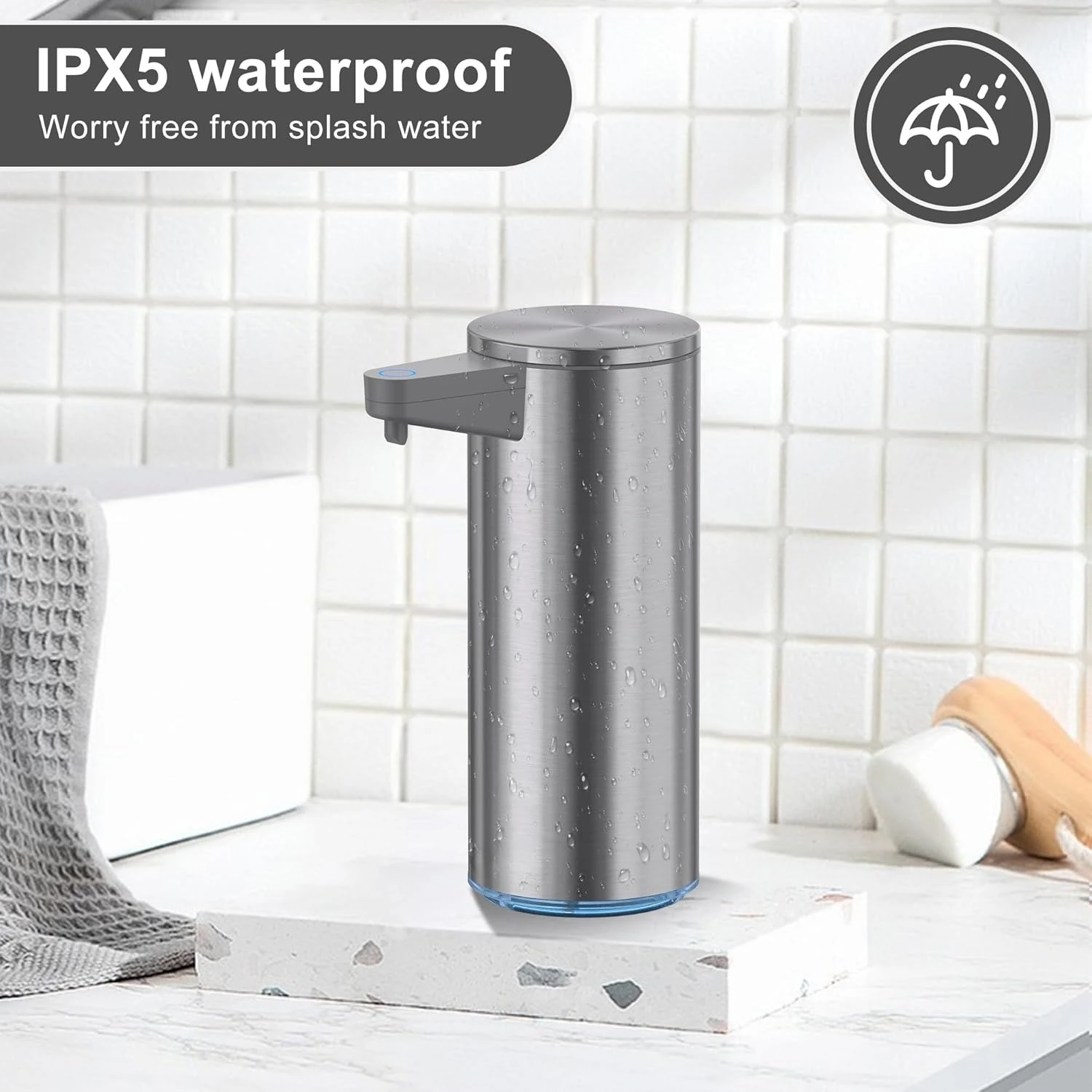 インテリジェント自動感知ステンレス鋼ソープディスペンサー非接触壁掛け式電気家庭用キッチン用