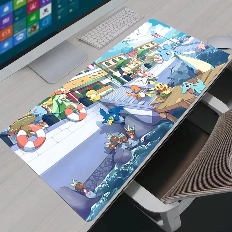 P-Pikachu Anime XXL Large Gaming Mouse Pad Non Slip Rubber Desk Mat Lock Edge HD Print Keyboard Table Mat for PC Gamer