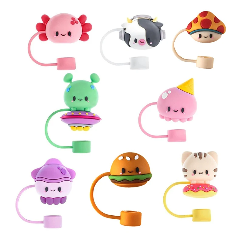 Silicone Vedação Plug Straw, Reutilizável Beber Dust Cap, Desenhos animados Plugs Dicas Capa Suit, Cozinha Cup DIY Acessórios, 1Pc