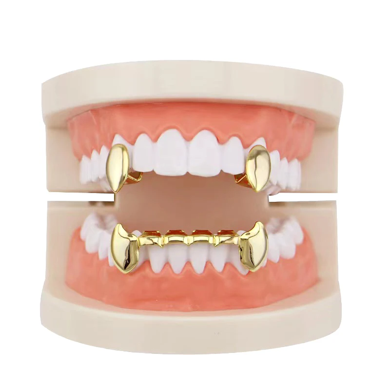 European And American Hiphop Bright Face Hiphop Braces Single Fangs Decorative Small Tiger Teeth Set Vampire Gold Braces