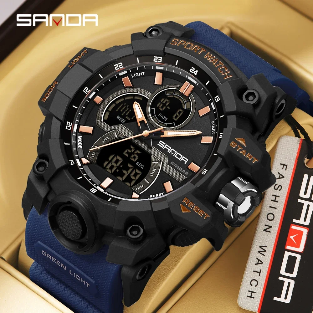 

SANDA 6198 new pattern personality Fashion Trend Dual Screen Multi functional Outdoor Sports Waterproof Electronic Men's Watch