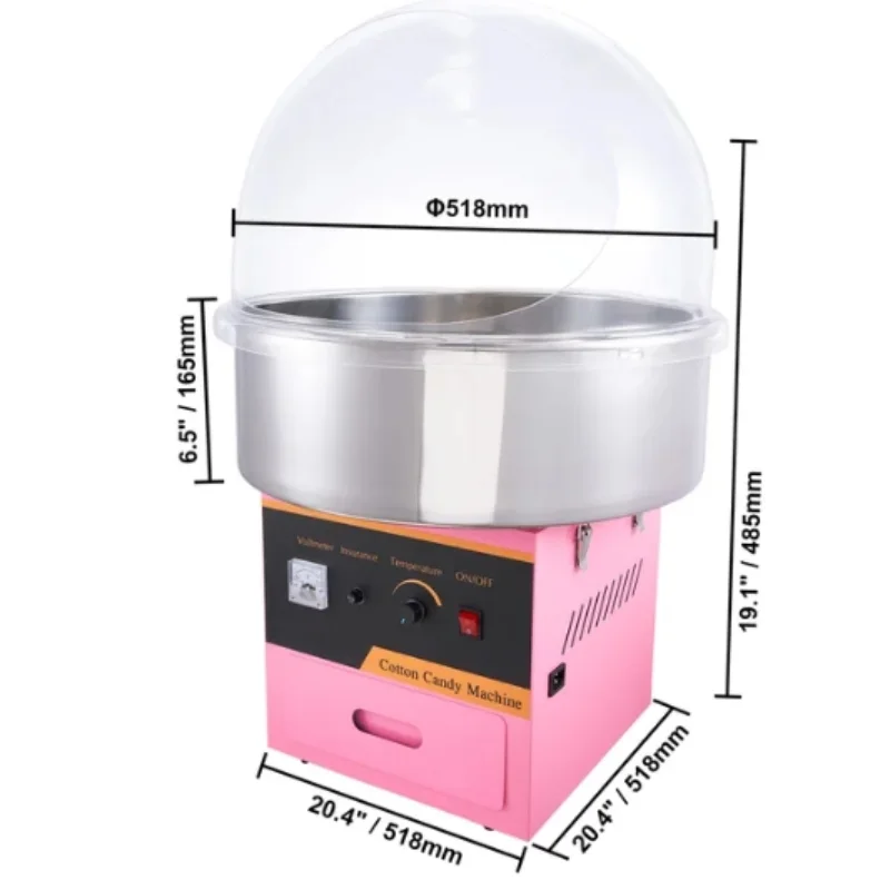 Electric Cotton Candy Machine Commercial Floss Maker with Stainless Steel Bowl Sugar Scoop and Drawer for Birthday Party