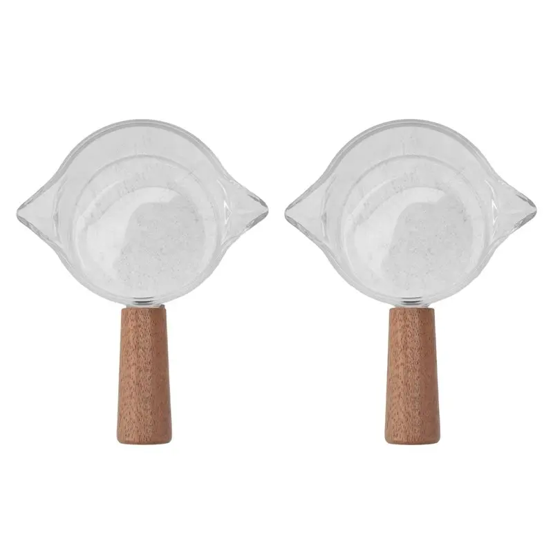 B50C 2Pcs Double Spouts Espresso Shot Glasses Measuring Glass Espresso Cups Cookware With Wood Handle For Milk Coffee, 75 Ml Dur