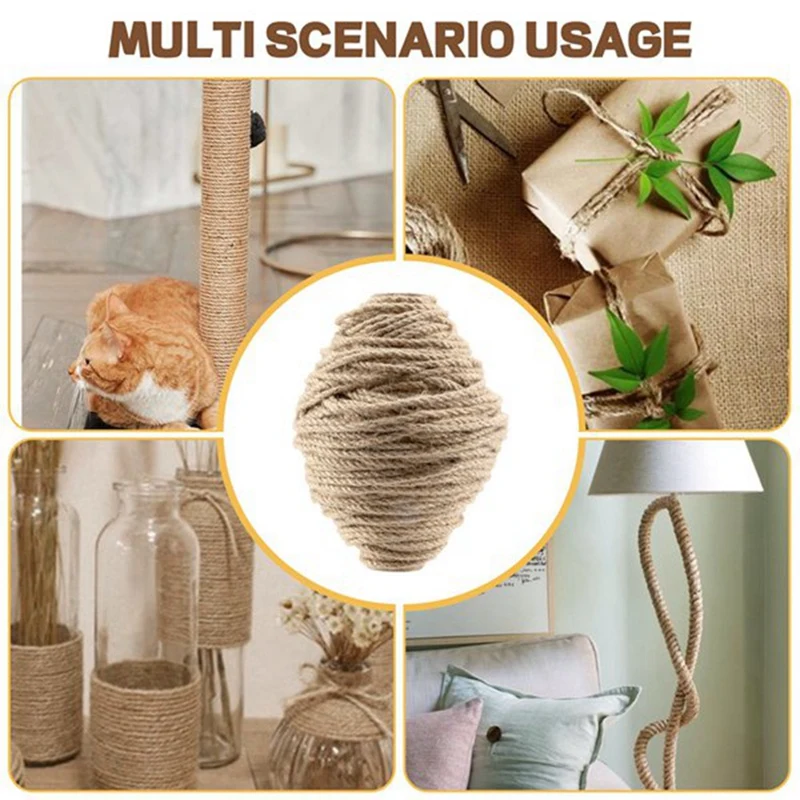 5Mm Twine 328 ฟุตถักเชือกปอกระเจาธรรมชาติสําหรับ DIY สวน, Crafting, Bundling Cat Scratching โพสต์, home Decor