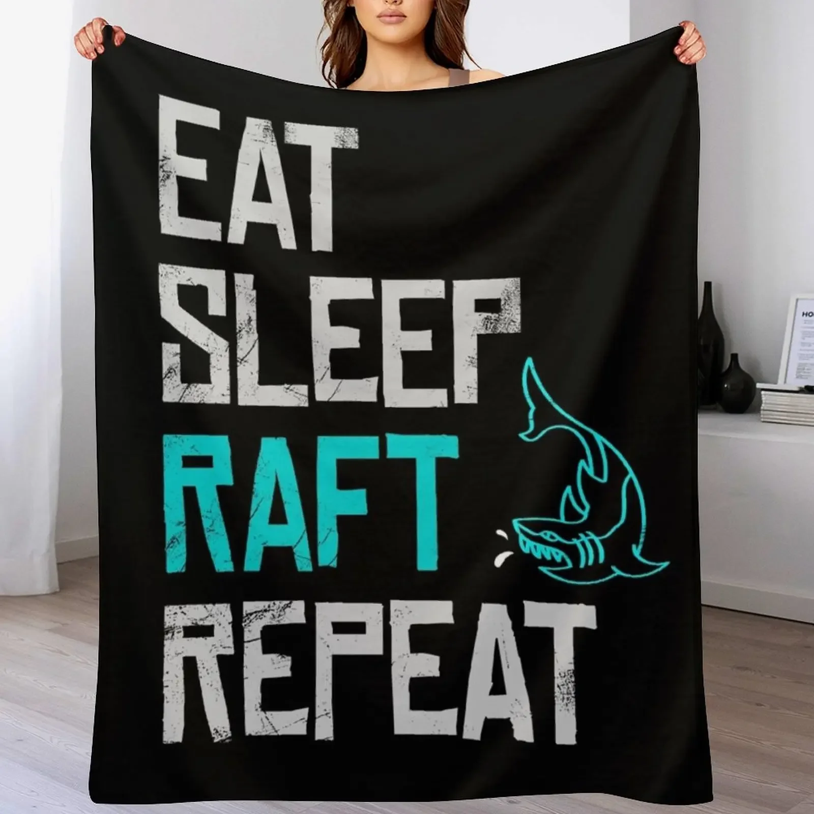 Raft Game Eat Sleep Raft Repeat Funny Shark Attack Throw Blanket Warm Napping Blanket for Office Couch Bed