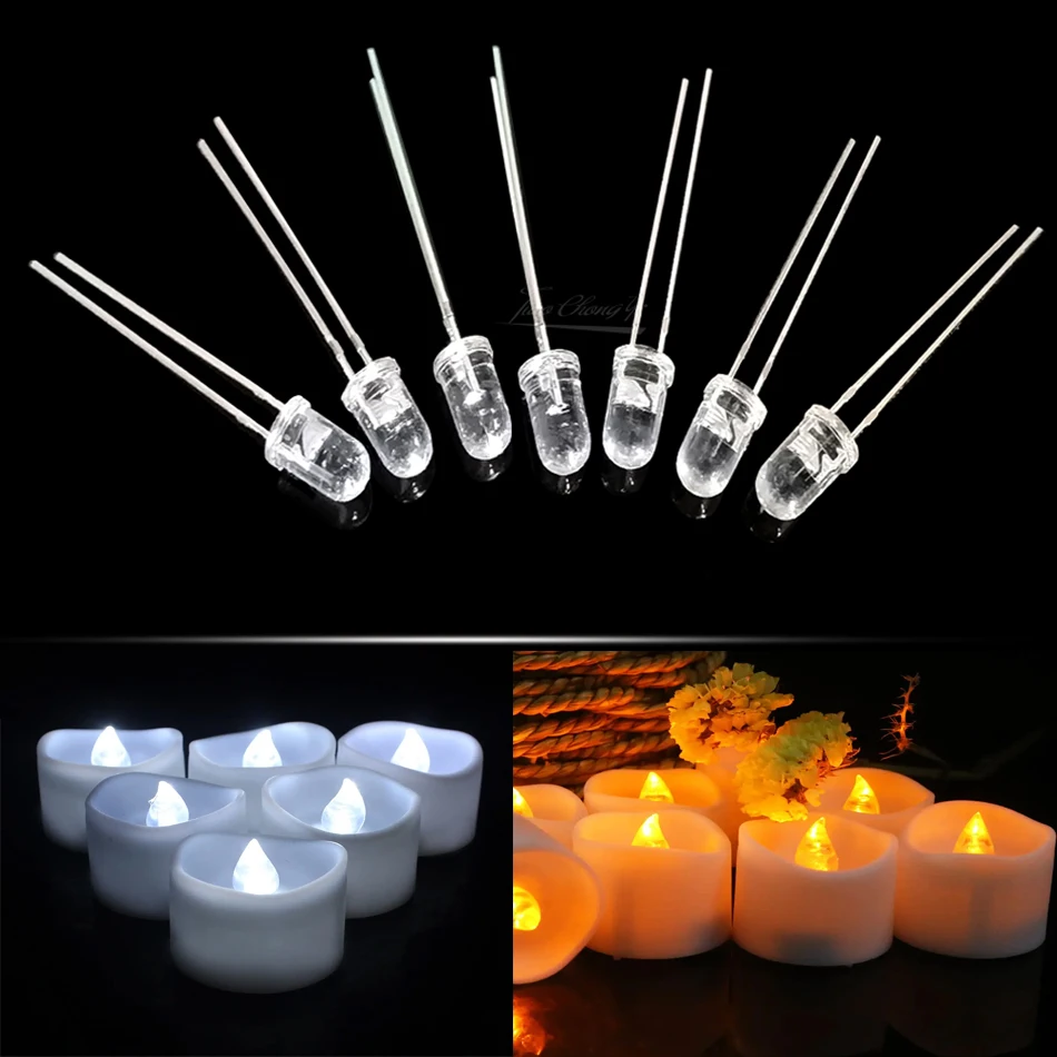 100PCS 3mm 5mm Candle Led Flicker Red Yellow Light Flickering Leds Flash Blink Dip Led Diode Intermitente Light Lamp Flicker