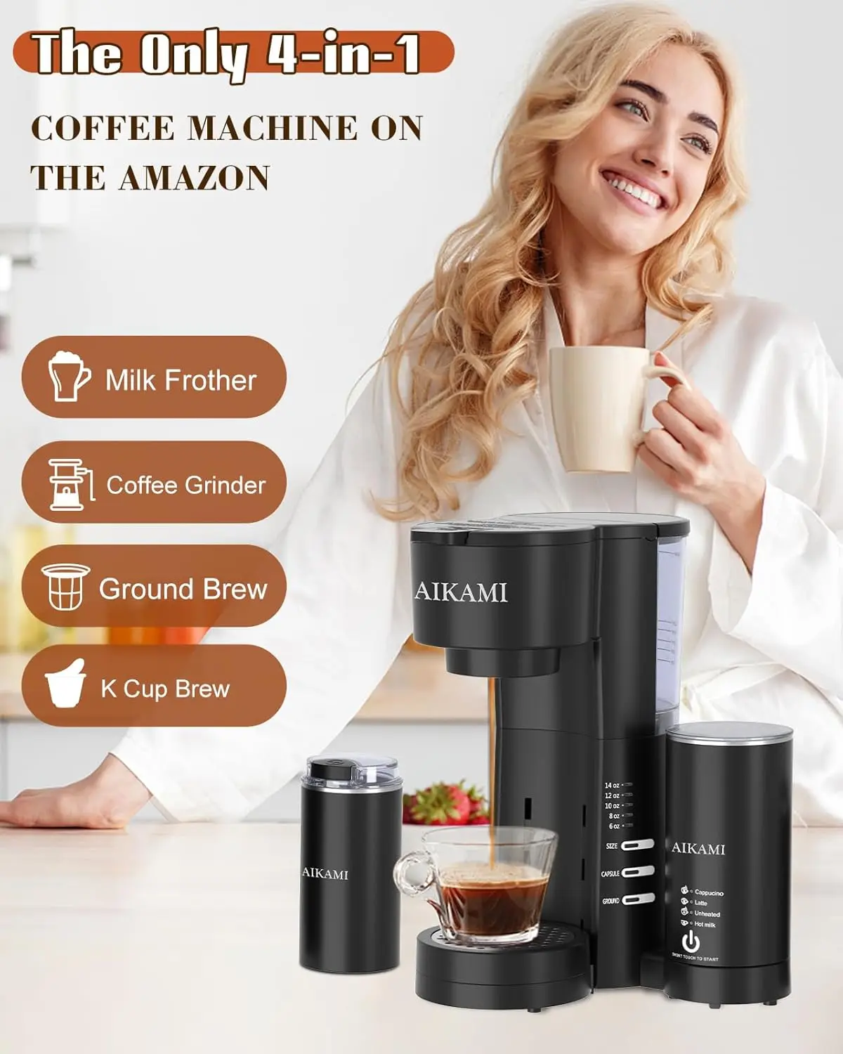 Coffee Maker with Milk and Coffee Grinder