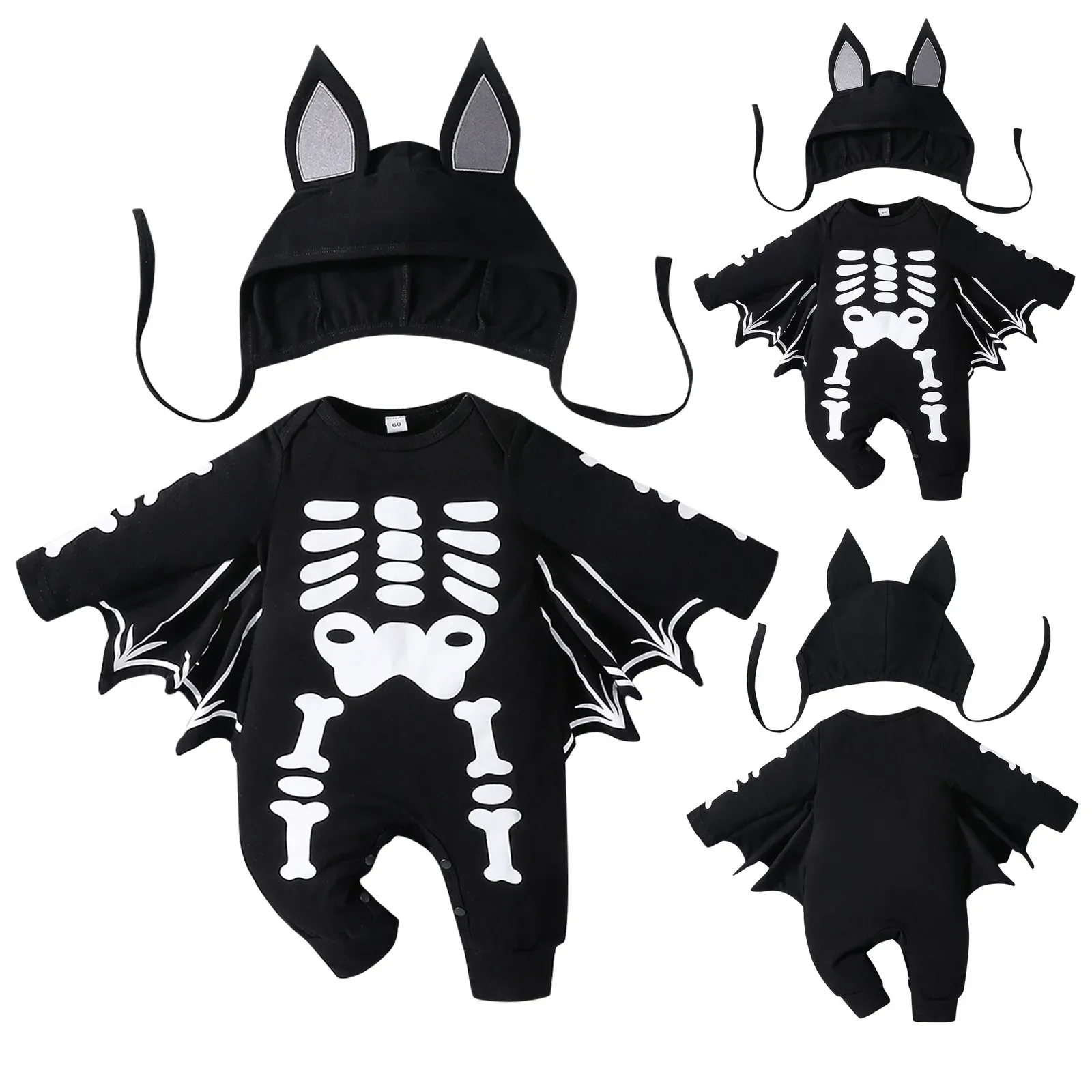 Halloween Costumes for Kids Baby Bat Jumpsuit Newborn Infant Toddler Romper Hat Skeleton Playsuit Costumes Imp Carnival Dress Up